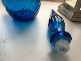 Vintage Swirl Blue Empoli Glass Decanter Genie Bottle Italy 1960s MCM 22.  5” 5