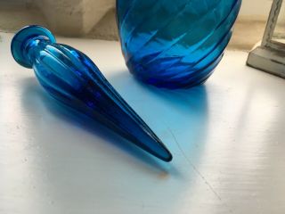 Vintage Swirl Blue Empoli Glass Decanter Genie Bottle Italy 1960s MCM 22.  5” 6