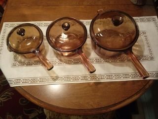 Corning Visions Amber Ribbed Cookware 6 Piece Set Saucepans 1,  1.  5,  2.  5 L / Lids