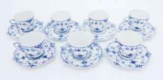 7 Cups & Saucers 1038 - Blue Fluted Royal Copenhagen - Full Lace - 2:nd Quality 3