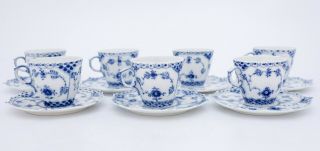 7 Cups & Saucers 1038 - Blue Fluted Royal Copenhagen - Full Lace - 2:nd Quality 4