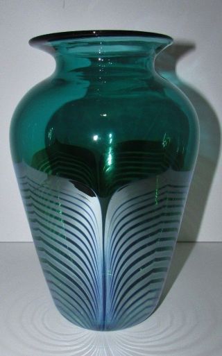 Signed Correia Pulled Feather Studio Art Glass Vase 2
