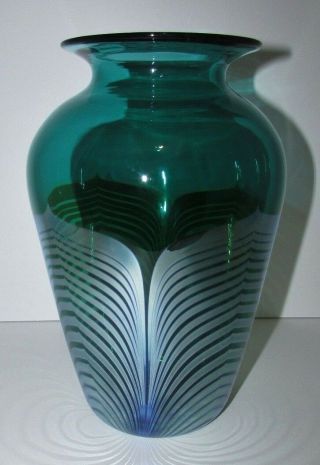 Signed Correia Pulled Feather Studio Art Glass Vase 6