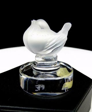 Lalique France Signed Frosted Crystal Bird Head Up 2 1/8 " Paperweight Figurine