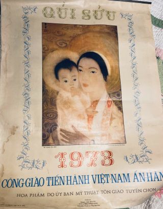 Exceptional 1973 Vietnam Wartime Calendar With 7 Prints Catholic Church