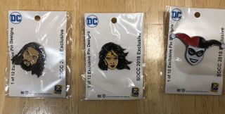 Sdcc Comic Con 2018 Bag Pins Wonder Woman Aquaman Harley Quinn