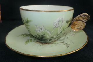 Antique Hand Painted Landscape Butterfly Handle Tea Cup & Saucer Aynsley?
