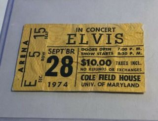 Elvis Concert Ticket Stub - College Park 1974