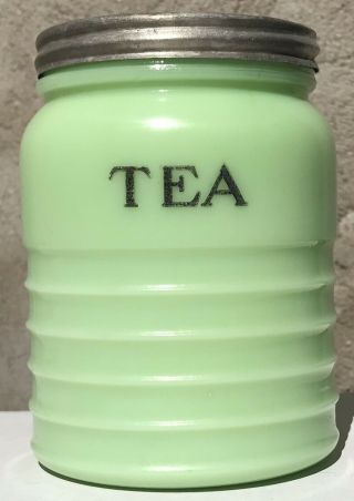 Vintage Jeannette Glass Green Jadeite,  Jadite Tea Canister With Cover