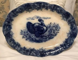 Wedgwood & Co Antique Flow Blue Large Rare Turkey Platter