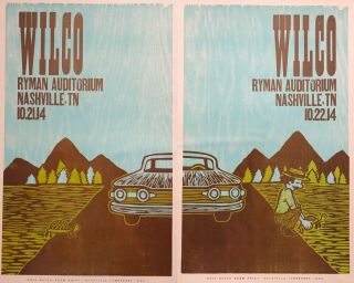 Wilco Hatch Show Print Concert 2 Poster Set @ Ryman Nashville 2014 Cool Diptych