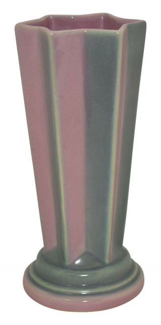 Vintage Roseville Pottery Futura Art Deco Pleated Star Ceramic Vase 385 - 8 2