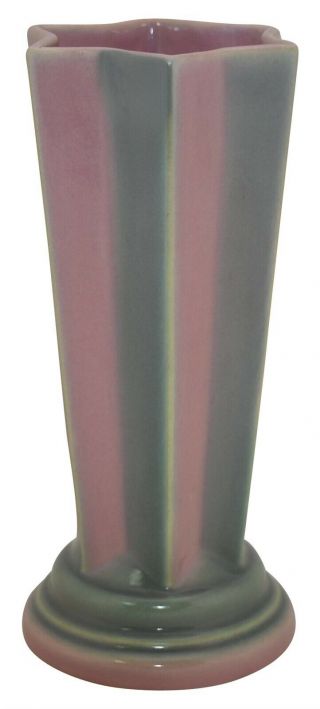 Vintage Roseville Pottery Futura Art Deco Pleated Star Ceramic Vase 385 - 8 3