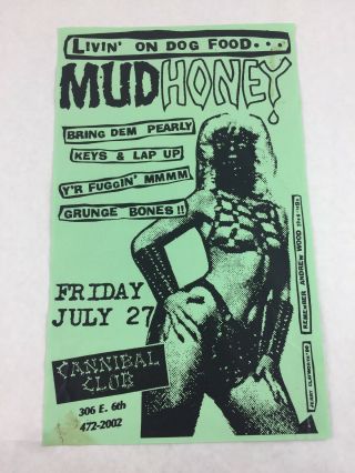 Mudhoney - Grunge Bones July 27 1990 Cannibal Club Texas Concert Poster 8.  5 X 14