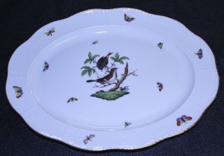 Herend Hungary Handpainted Rothschild Bird Oval Serving Platter 14 1/2 "