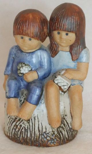 Rare Figurine,  Lisa Larson,  " Siblings ",  Glazed Pottery,  Gustavsberg,  Sweden