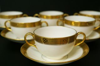 Antique Crown Staffordshire Art Deco Set Of 8 Cream Soup Bouillon Cups Bowls