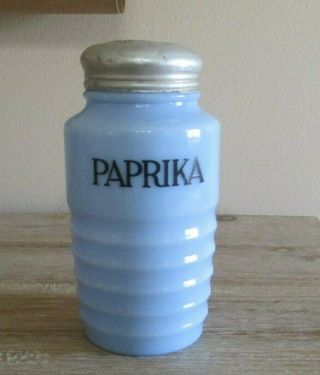 Vintage Jeannette Delphite Delfite Blue Milk Glass Paprika Spice Ribbed Shaker