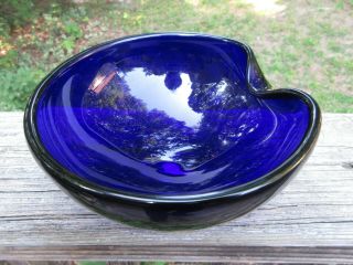 Elsa Peretti For Tiffany & Co.  Cobalt Art Glass Thumbprint Bowl 7 1/4 "