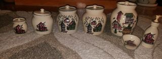 Home Garden Party Stoneware Birdhouse Stoneware Canister Set Of 5 1999 soap disp 2