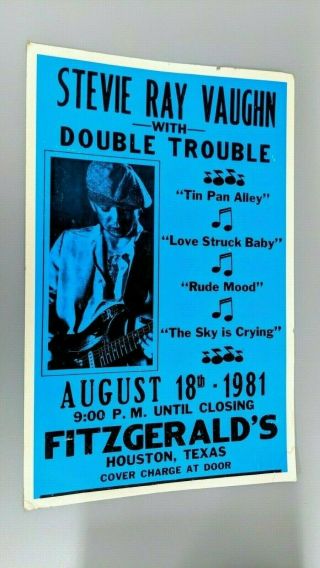 Stevie Ray Vaughan With Double Trouble Cardboard Concert Poster Ad 1981 Houston