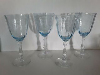 Set Of 4 Fostoria Navarre Blue Water Goblets Stemware 7 5/8 "