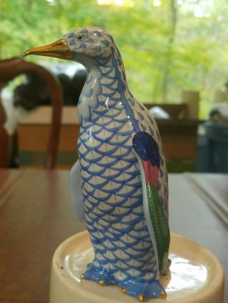 Herend Hungary Hand Painted Blue Fishnet Penguin Flawless