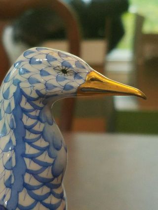 HEREND HUNGARY HAND PAINTED BLUE FISHNET PENGUIN FLAWLESS 2