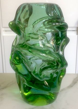 Jan Kotik Retro Sklo Czech Beranek Two Tone Blue Green Sommerso Art Glass Vase