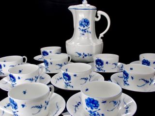 Limoges France Chantilly Blue & White 10 Coffee Cups & Saucer Coffee Pot