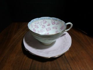 Paragon Cup And Saucer.  Rare " Fortune Telling ".  England.  Green Cup & Pink