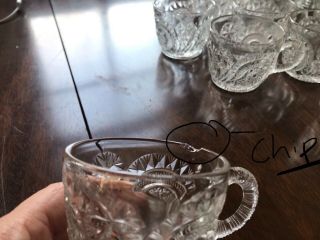 Antique US Glass Co EAPG Slewed Horseshoe Radiant Daisy Punch Bowl Set 16 cups 6