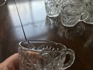 Antique US Glass Co EAPG Slewed Horseshoe Radiant Daisy Punch Bowl Set 16 cups 8