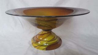 Agate Style Large Glass Footed Bowl,  Possibly A Fruit Bowl,  Marbled Design