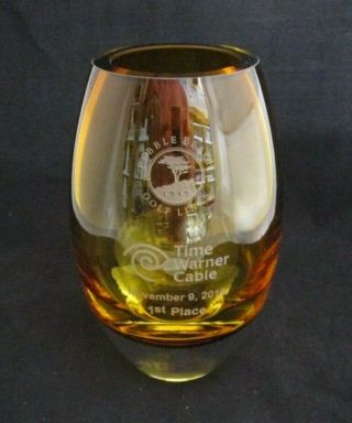 Pebble Beach Golf Links 1st Place 2010 Trophy Amber Glass Vase By Jack Badash