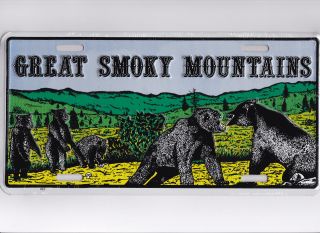 Great Smoky Mountains Metal License Plate For Fans Of Black Teddy Bears