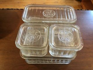 Vintage Ge Federal Ribbed Clear Glass Refrigerator Dishes Embossed Ge