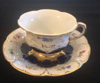 Antique Meissen Gilded Cobalt Blue Cup And Saucer