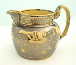 Lovely Staffordshire Yellow Ground Silver Resist Jug Birds Mask Spout C1820