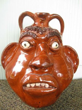 Catawba Valley North Carolina Pottery Face Jug Rare Albert Hodge Incised Jug