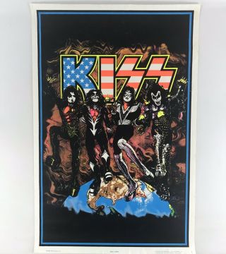 Rare Vtg Kiss Destroyer American Flag Velvet Blacklight Poster 1998 Band Art