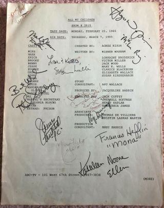 All My Children Autographed Script 11 Autographs Show 3935 March 7,  1985