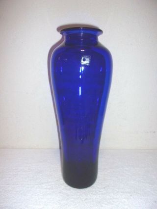 Blenko Large Handmade 15 - 1/2 " Tall Cobalt Blue Glass Vase With Label