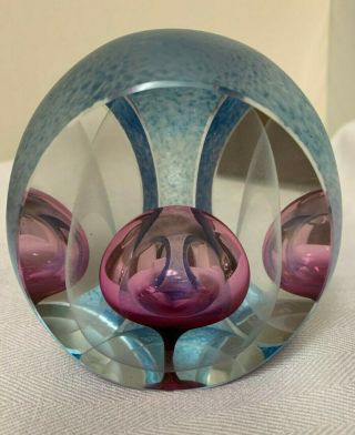 Tom Philabaum Pink Reptilian Incandescent Art Glass Paperweight Signed 1988