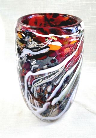 Heavy Colorful Hand Blown Studio Art Glass Vase - C (colleen) Ott 2017