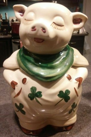 Vintage Shawnee Pottery Smiley Pig Cookie Jar Green Shamrocks ⭐perfect⭐minty⭐