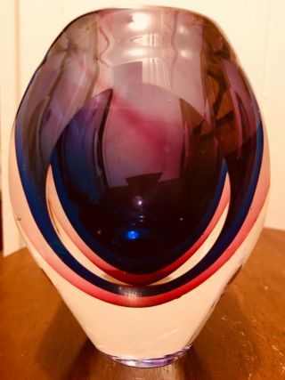 Vintage Murano Sommerso 3 Color Faceted Glass Geode Vase 4 Windows