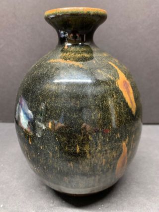 Malcolm Wright - Studio Art Pottery Temmoku Glaze,  Woodfire Vase - Signed C 1975