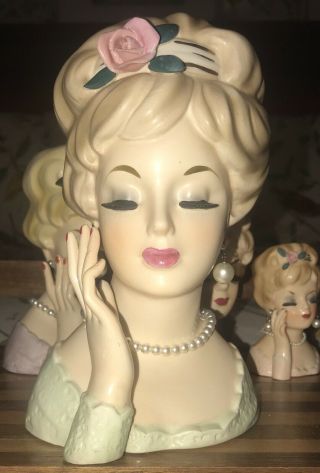 Vintage Lady Head Vase,  Inarco E - 193/l.  8” Tall