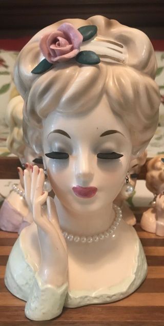 Vintage Lady Head Vase,  Inarco E - 193/L.  8” Tall 2